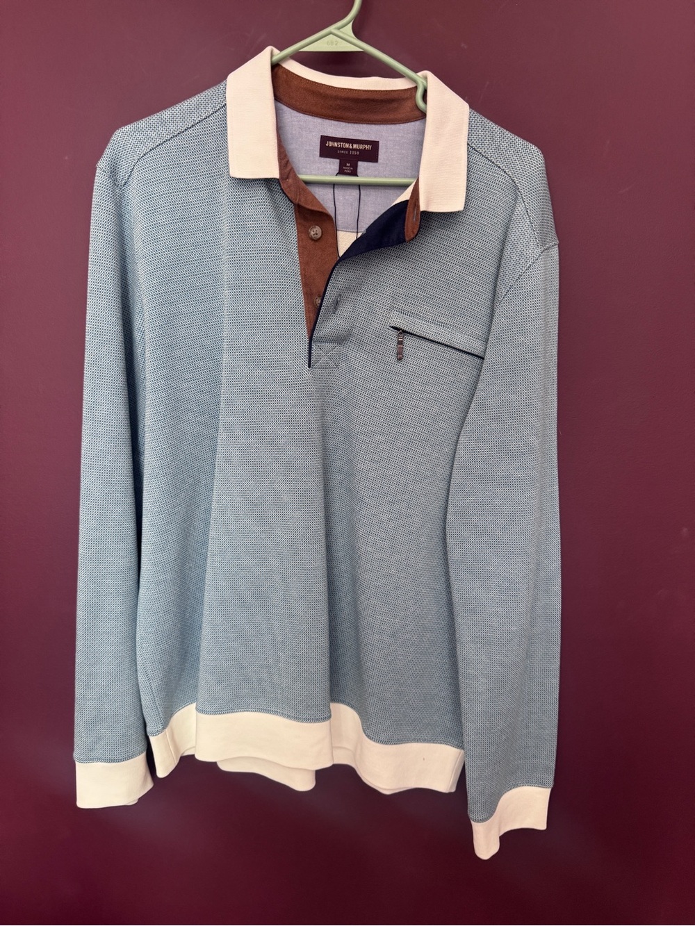 Johnston & Murphy Men's Light Blue Long-Sleeve Knit Shirt NWOT